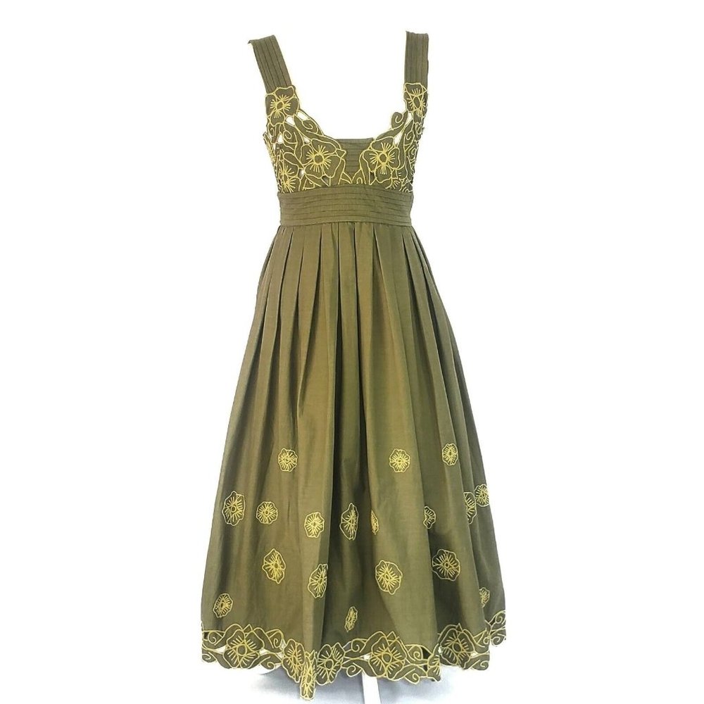 Trelise Cooper Bouquet Halter Dress Floral Green Embroidered Applique BNWT Sz. 2